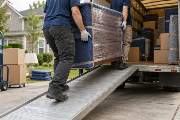 A moving crew loading a truck