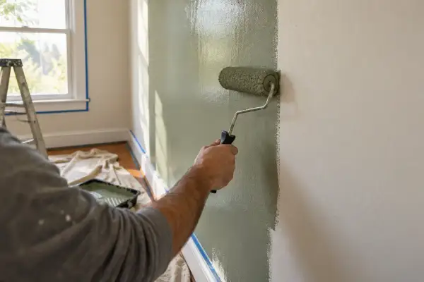 A painter rolling a wall or a freshly painted room
