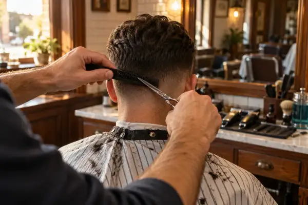 A stylist with a client in the chair